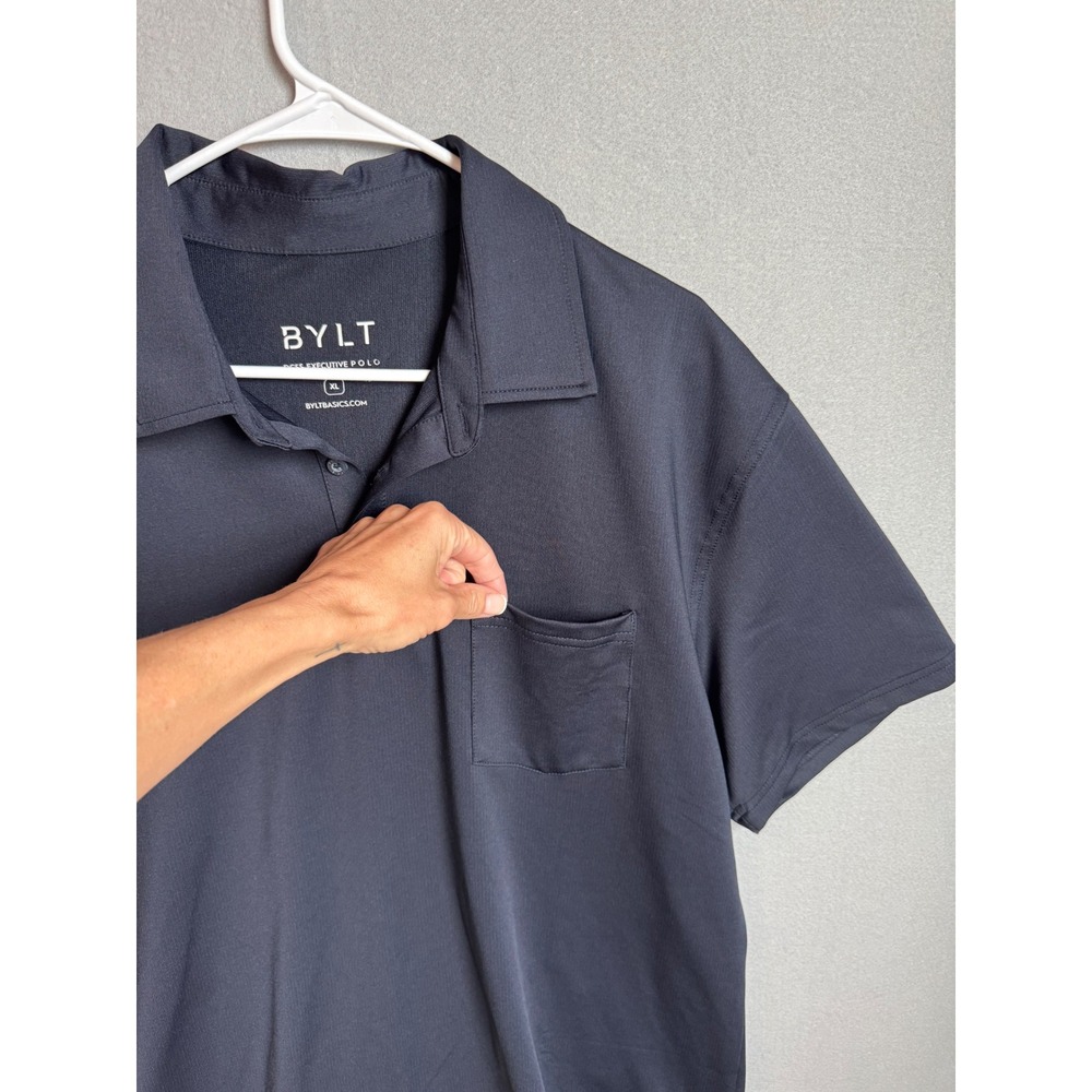 BYLT Drop Cut Executive Polo Mens XL Black Short Sleeve Pocket Performance Shirt - Picture 4 of 11